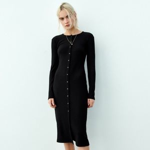 Women’s ribbed black Zara dress with buttons (xs)